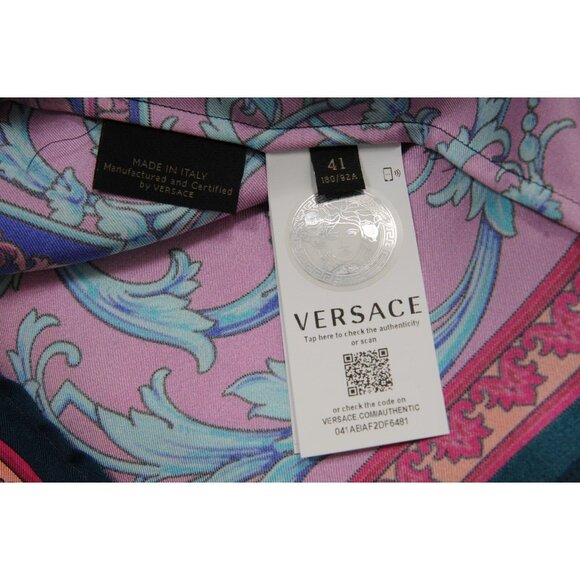Versace Mens Floral Silk Button Down Shir 41 / 16 Purple Pink Blue Green Paisley - Picture 12 of 12